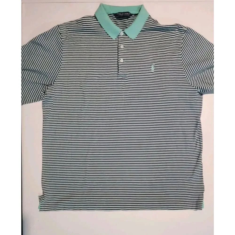 Polo Ralph Lauren Mens XL Pima Soft Touch Cotton Blue Striped Short Sleeve Golf
